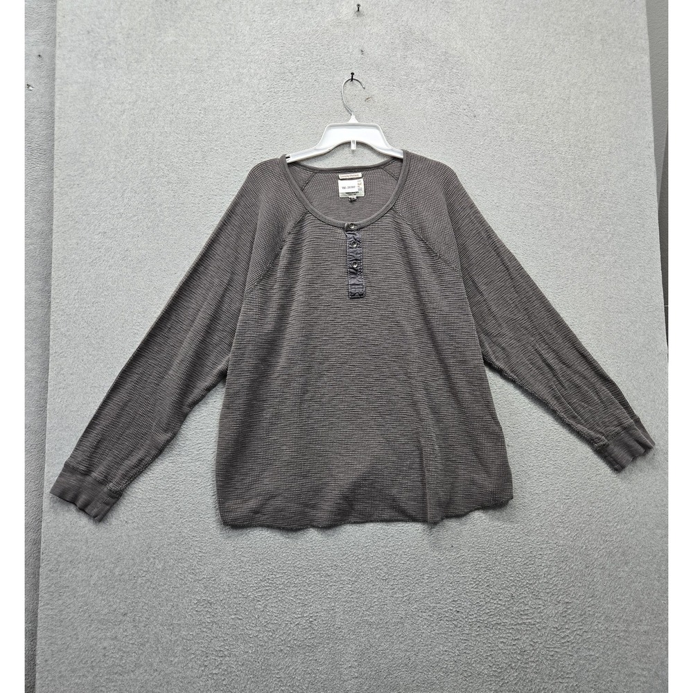 Lucky Brand Men Shirt 2XL Gray Lived in Thermal Henley Waffle Knit Long Sleeve